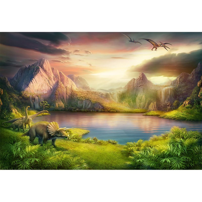 Baocicco 10x6.5ft Dinosaurs Theme Backdrop Boy Birthday Party Backdrop Jurassic Mesozoic Cretaceous Epoch Forest Mountains Lake Prehistoric Trees Grassland Archaeology Children Photography Background - Image 1